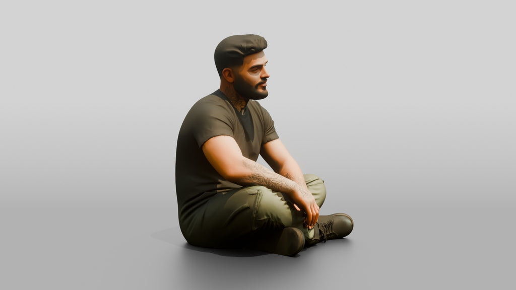 Homeless Man Sitting Cross-legged