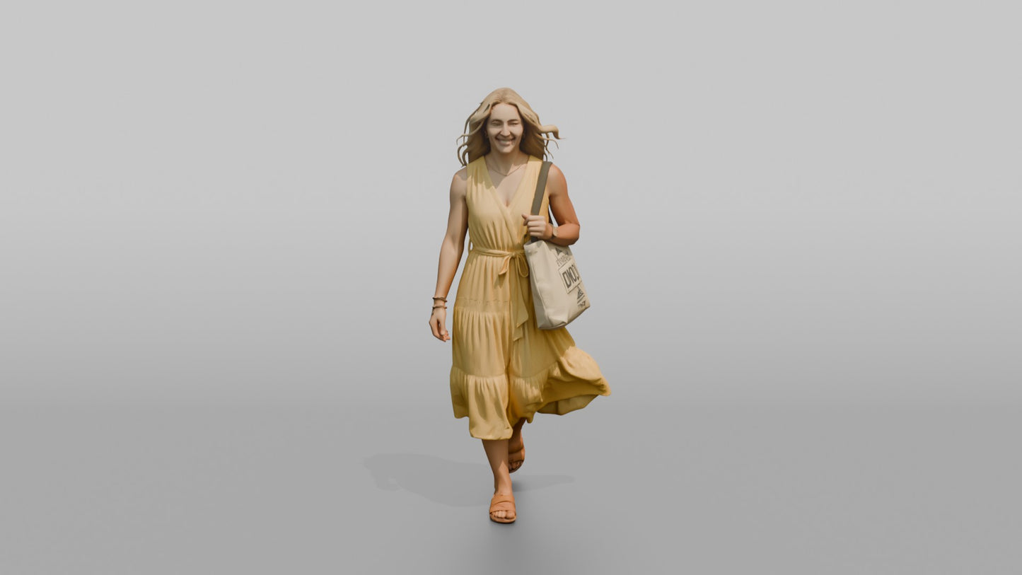 Scandinavian Woman Walking in a Yellow Summer Dress