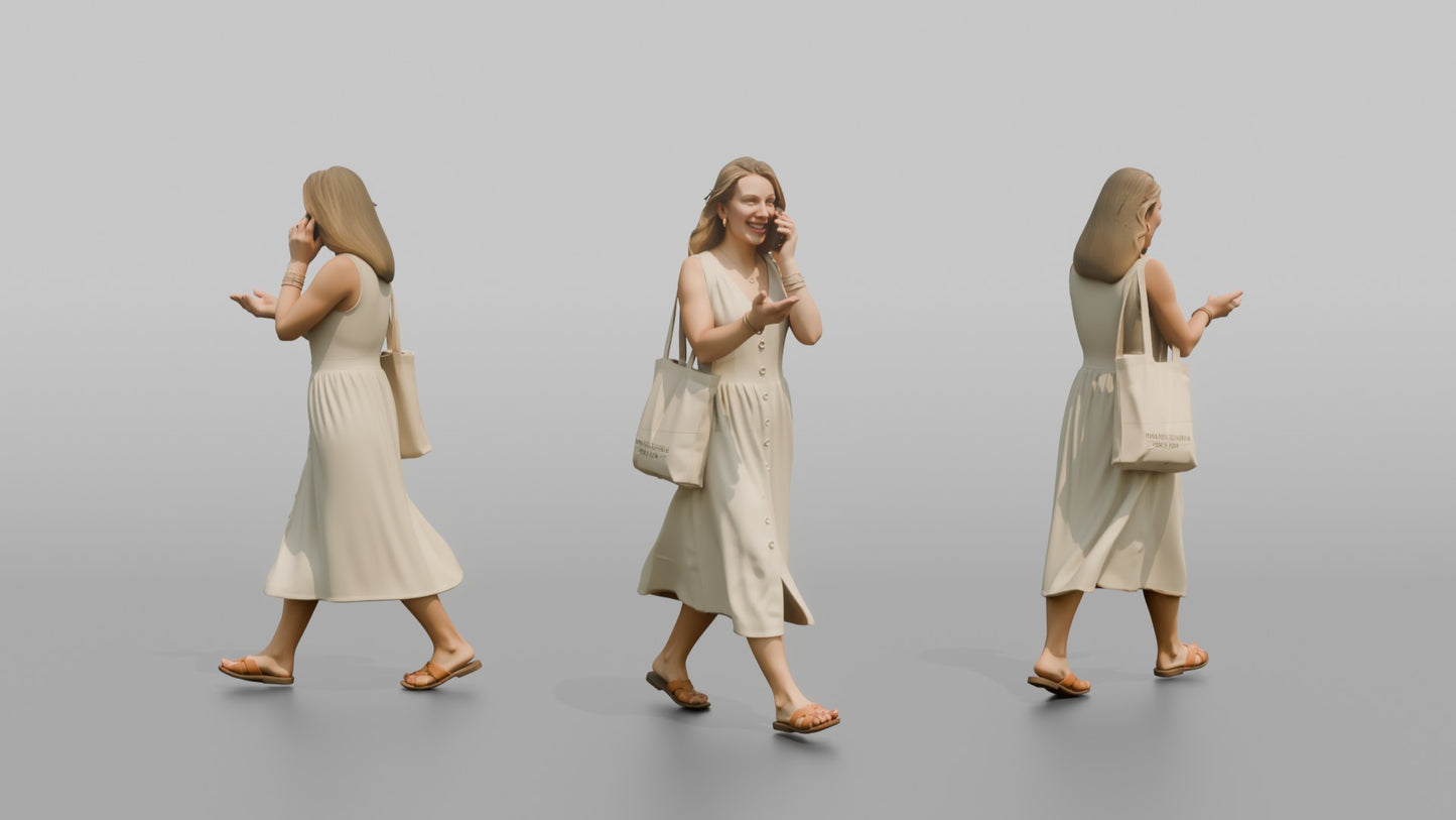 Dutch Woman Walking in a Linen Sundress, Phone in Hand