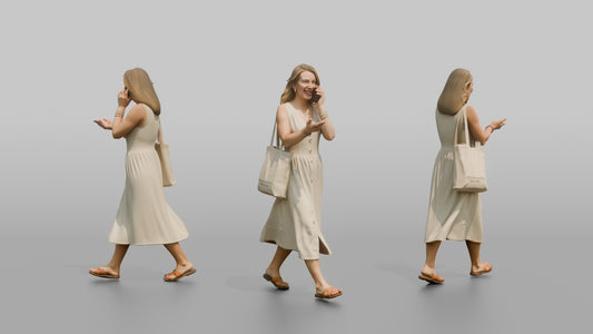 Dutch Woman Walking in a Linen Sundress, Phone in Hand