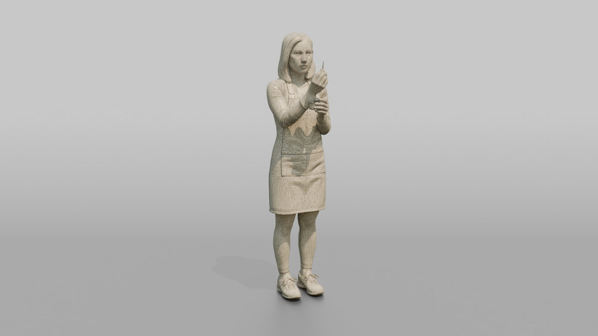 Nail Technician Woman Holding A Nail Polish Brush Up To Inspect It - wireframe topology preview