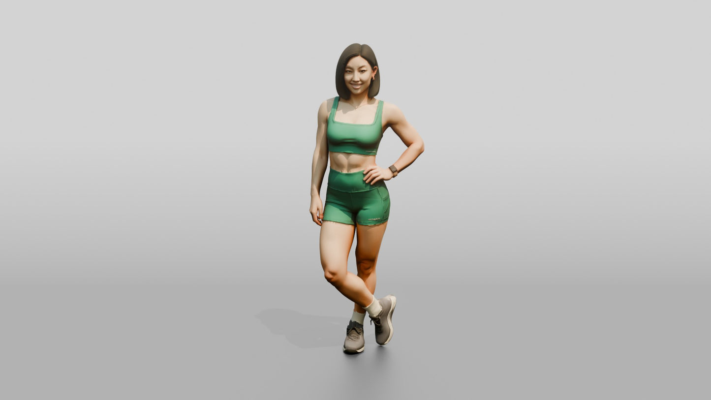 Woman in Green Sports Bra and Shorts Hand on Hip