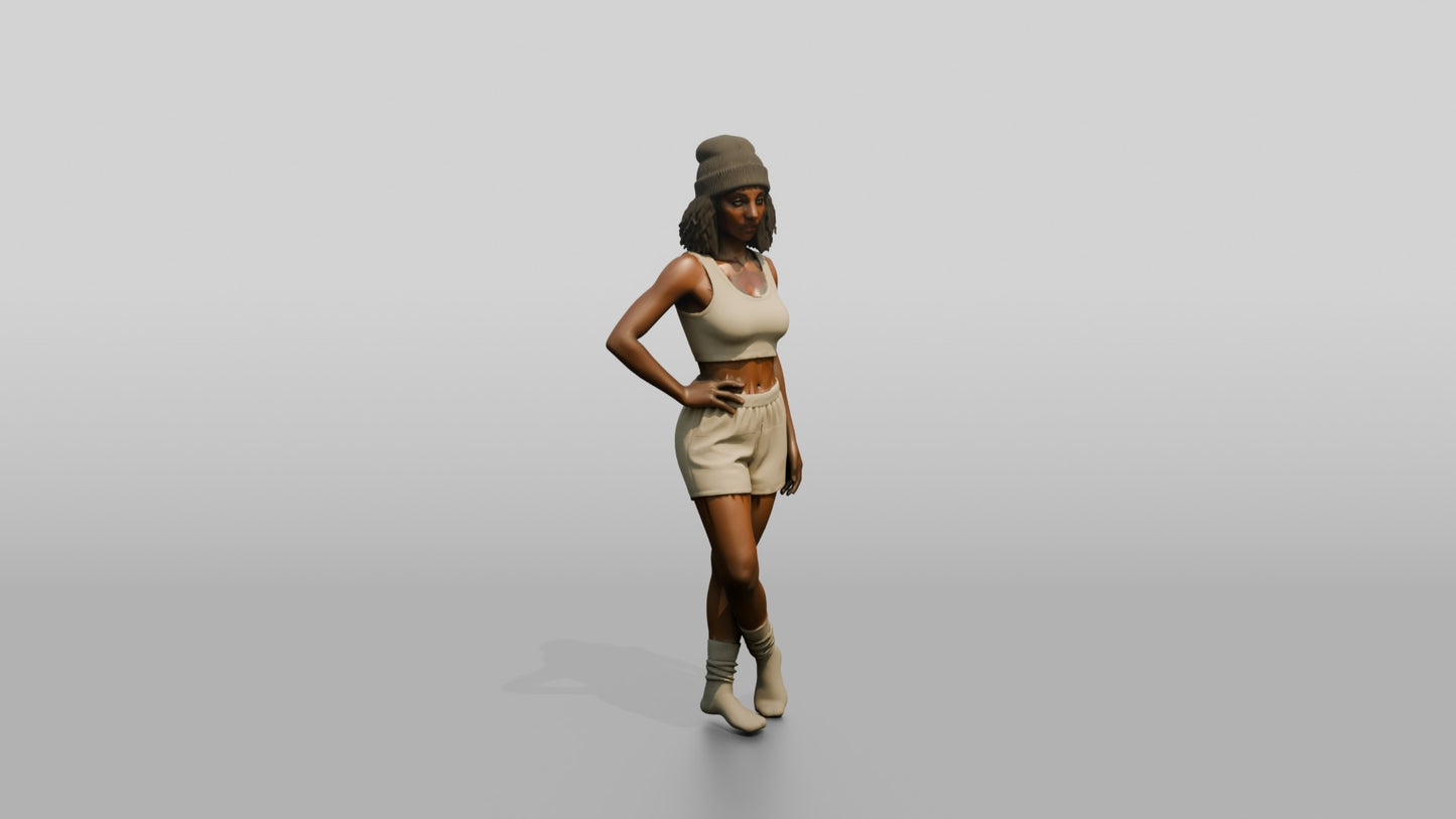 Woman in Beanie Posing with Hands on Hips