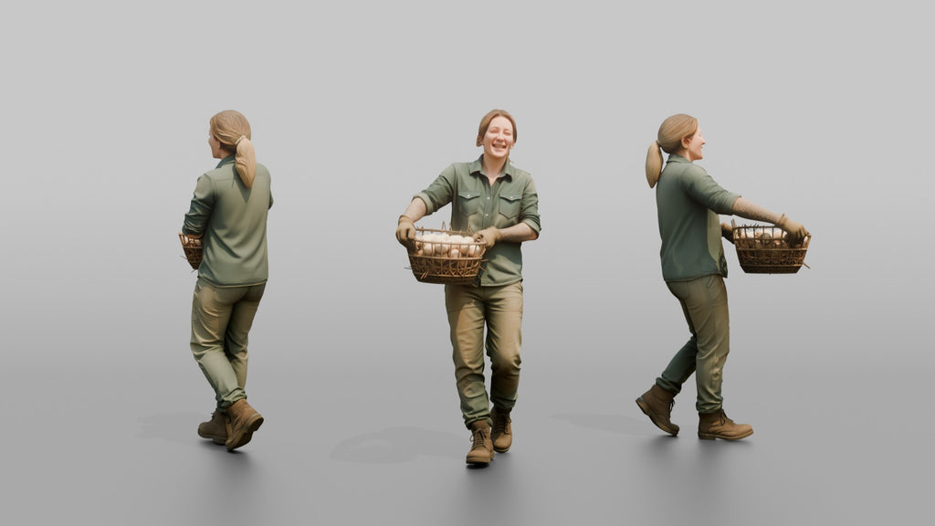 Farmer Carrying Oversized Basket Of Fresh Chicken Eggs