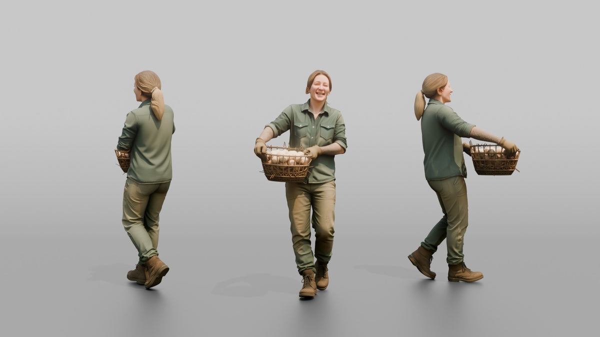 Farmer Carrying Oversized Basket Of Fresh Chicken Eggs - 3D character model