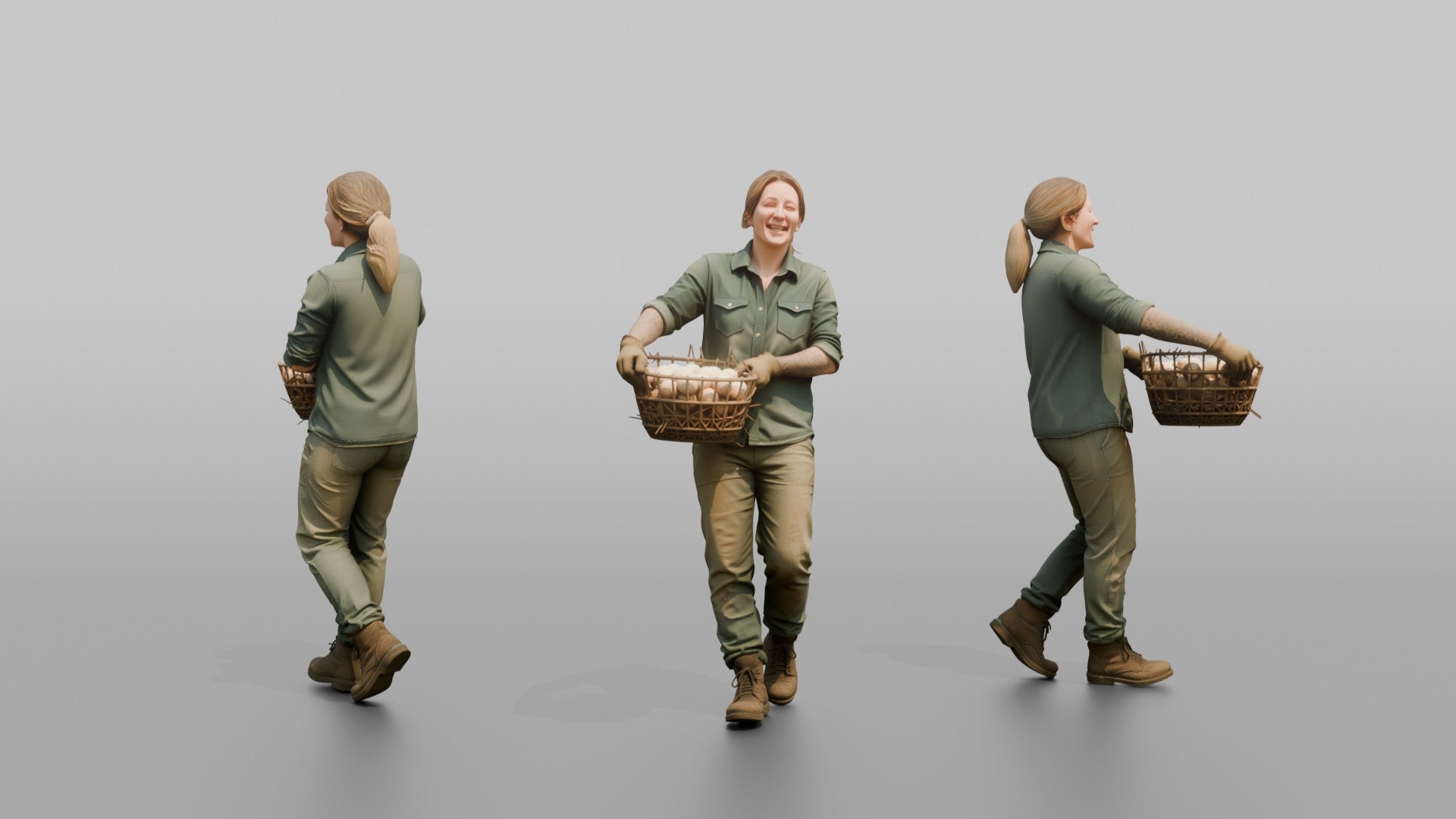 Farmer Carrying Oversized Basket Of Fresh Chicken Eggs