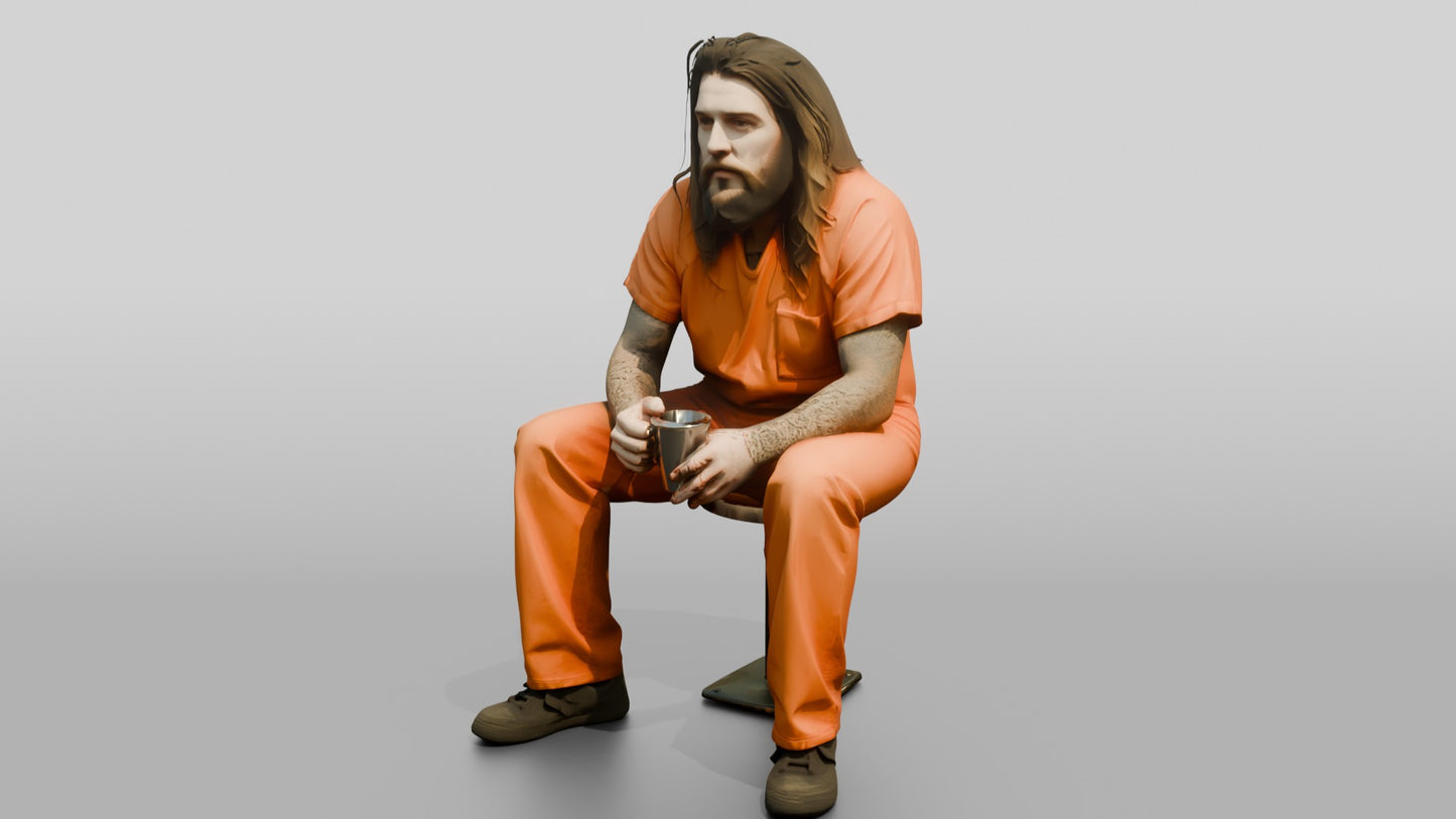 White Male Prisoner in an Orange Jumpsuit