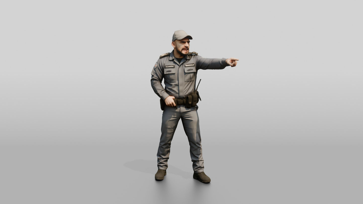 Middle Eastern Male Guard in a Grey Guard Uniform