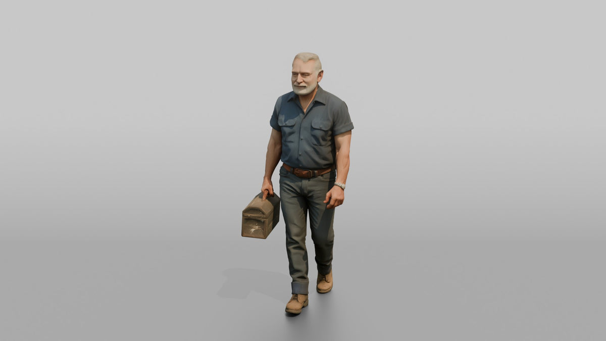Grandfather Carrying A Toolbox By Its Handle - 3D character model, view 4