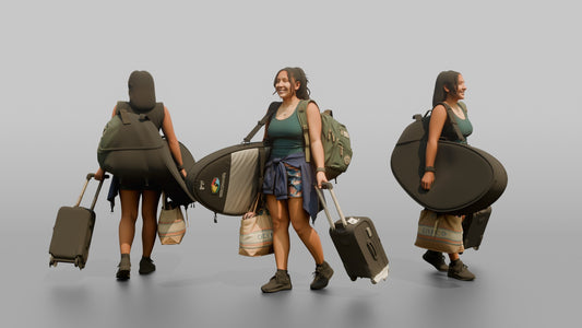 Traveler Carrying A Surfboard Bag