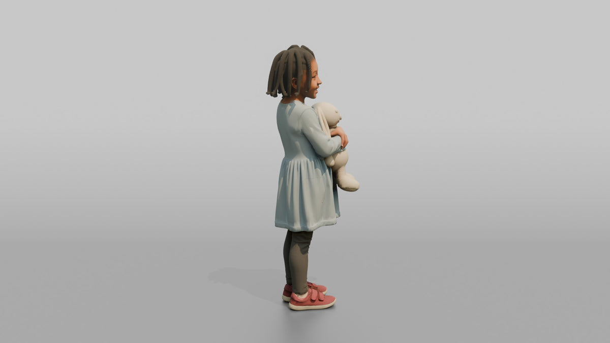 Daughter Holding A Stuffed Rabbit With Both Arms - 3D character model, view 2