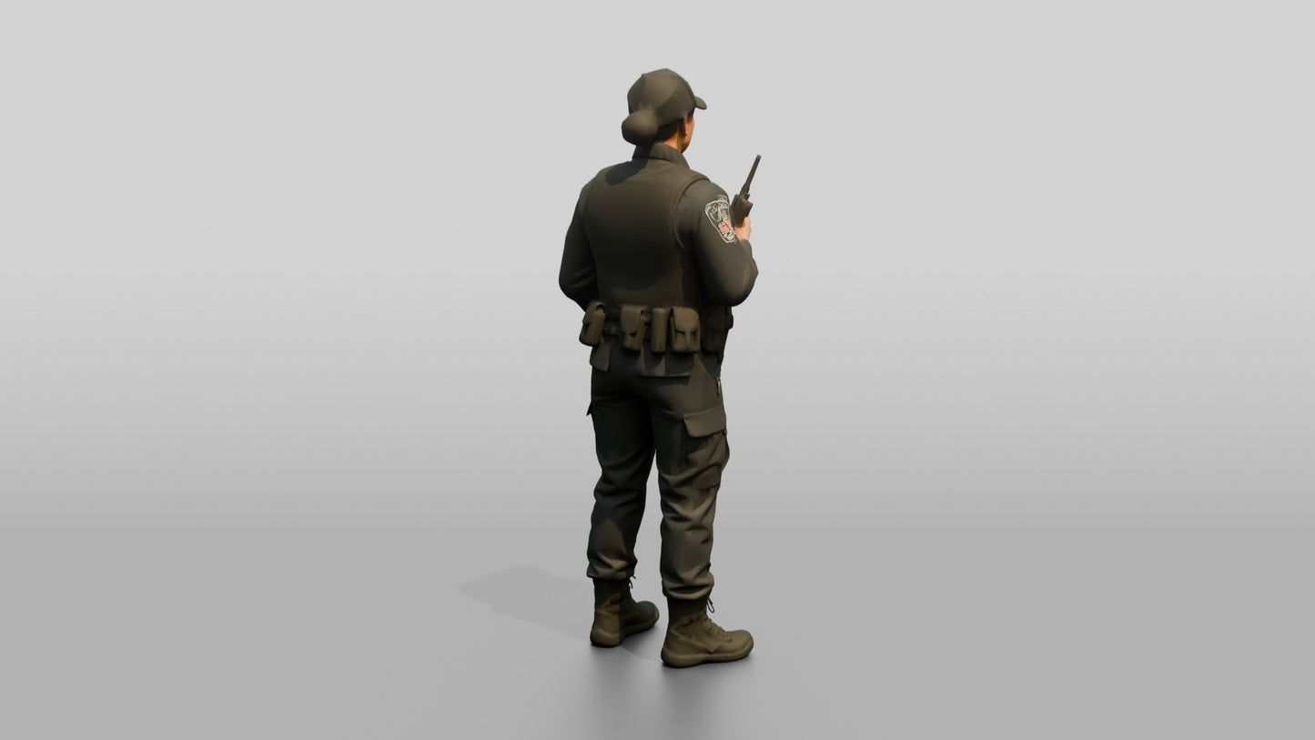 Latina Female Guard in a Dark Blue Tactical Guard Uniform