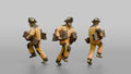 Firefighter Man Sprinting Forward While Carrying Heavy Wooden Stabilization Chocks
