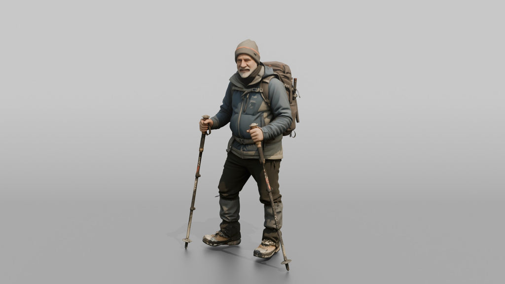 Hiker Planting Trekking Poles in the Snow