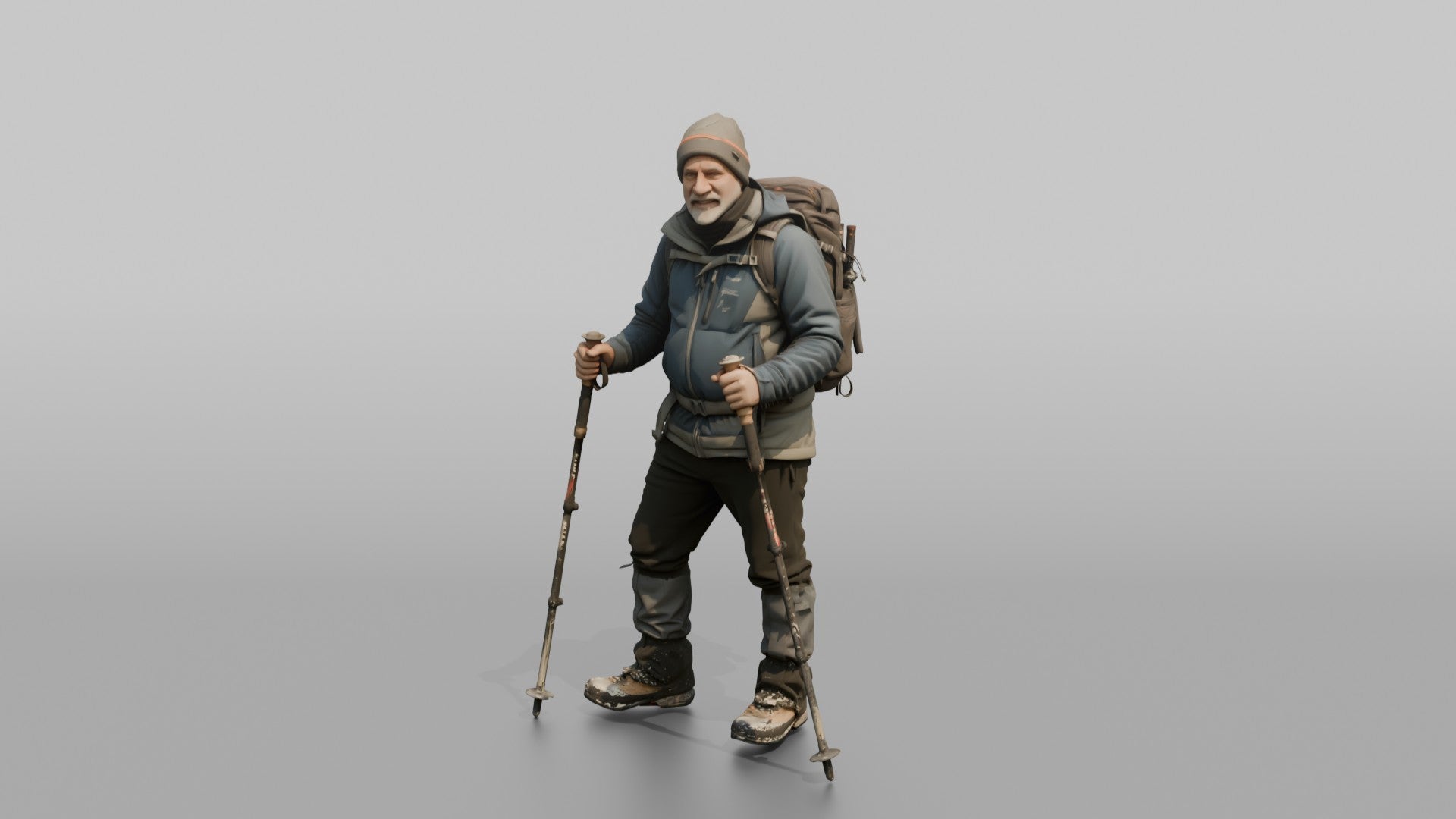 Hiker Planting Trekking Poles in the Snow