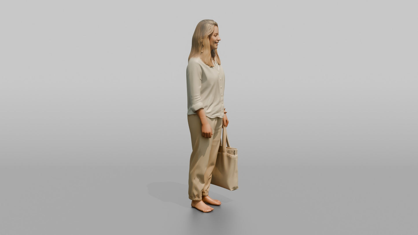Dutch Woman in a Linen Blouse Holding a Tote Bag