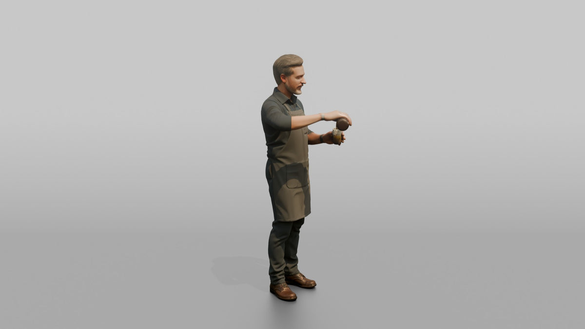 Bartender Man Pouring A Drink From A Bottle Into A Glass - 3D character model, view 2