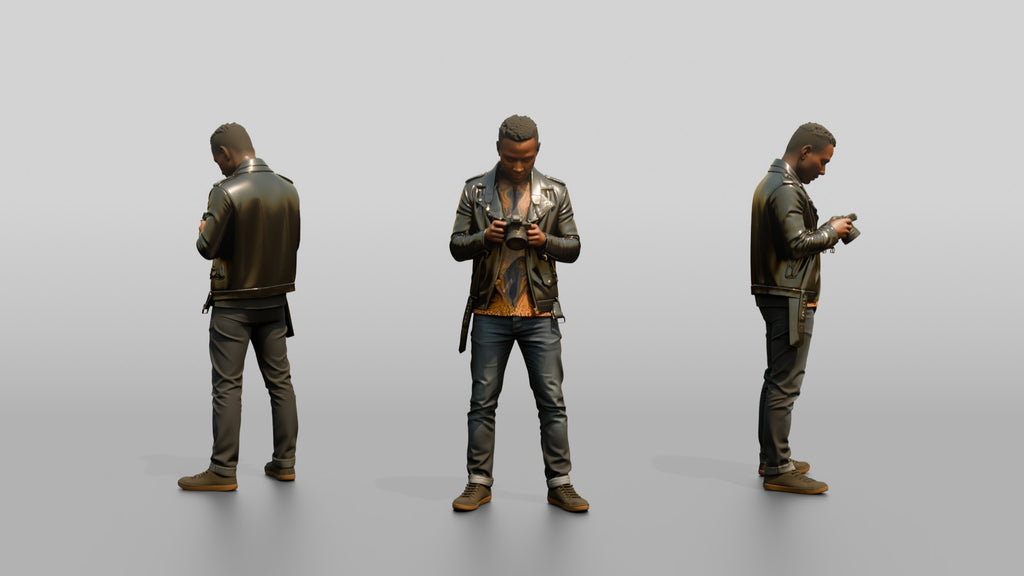 African Man in a Leather Jacket Checking a Camera