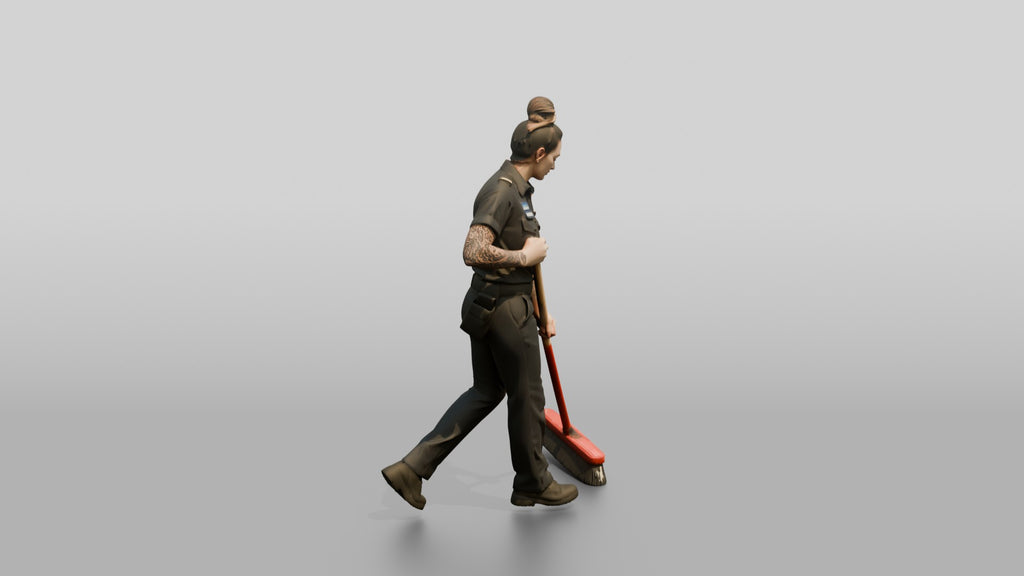 Steward Sweeping the Kitchen Floor