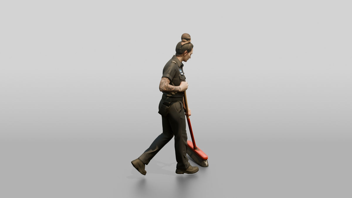 Steward Sweeping the Kitchen Floor - 3D character model, view 2