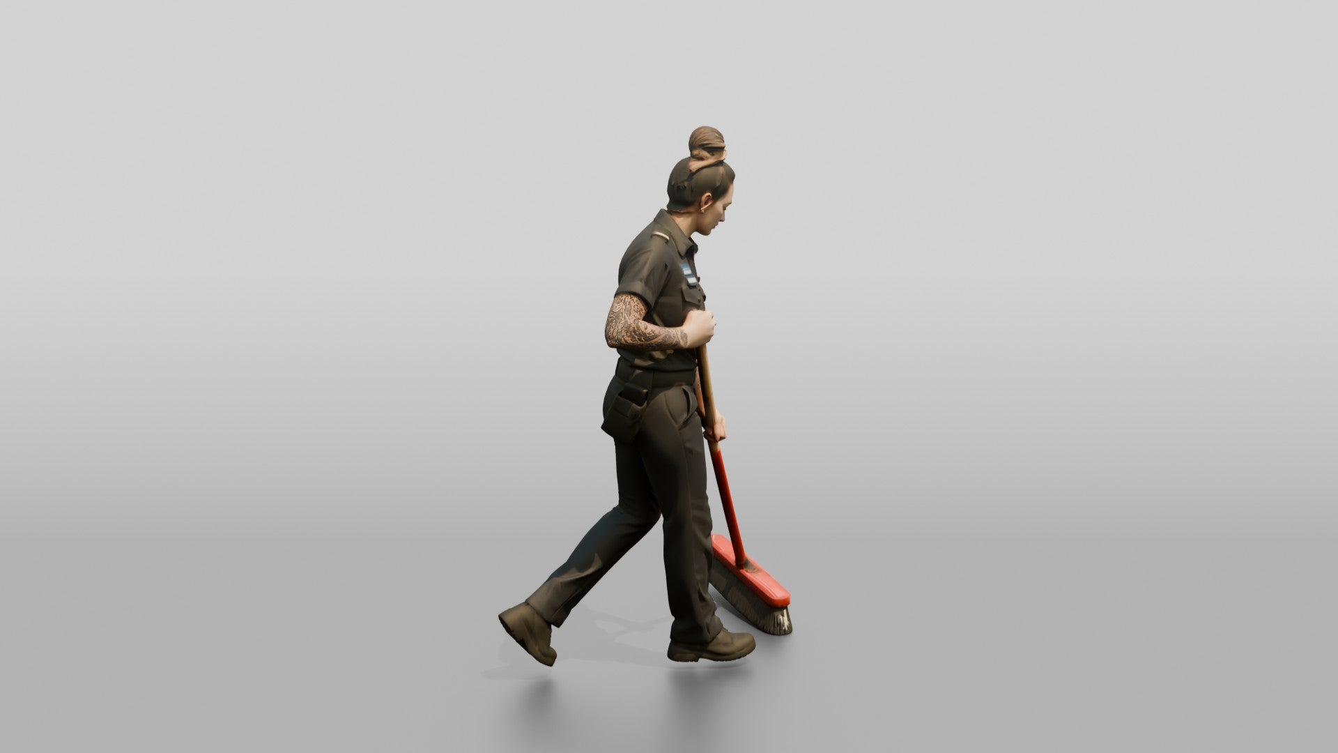 Steward Sweeping the Kitchen Floor