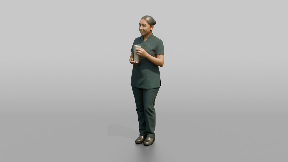 Nail Technician Woman Holding A Hand Cream Tube - 3D character model, view 4