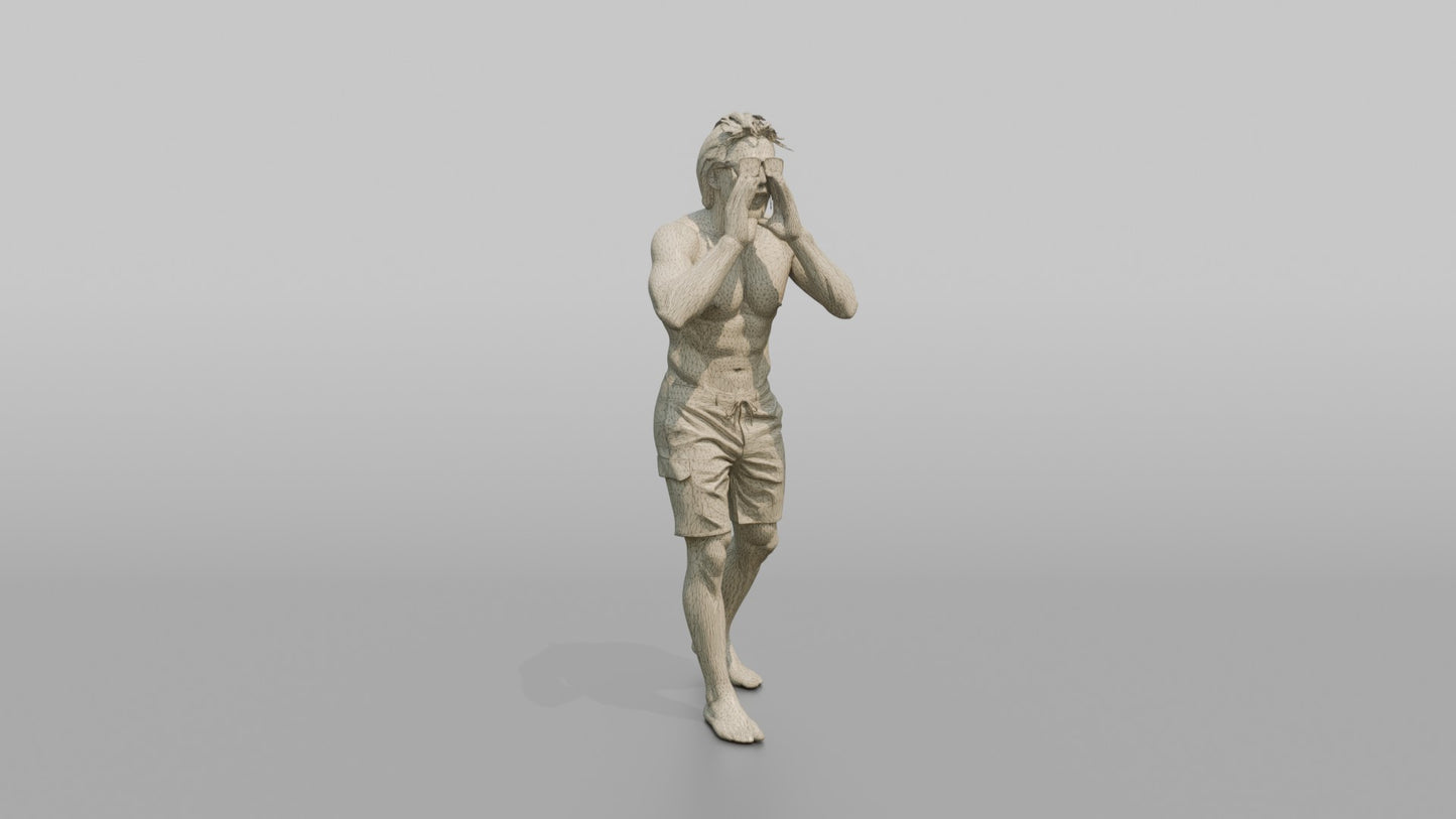 Surfer Calling Out with Cupped Hands