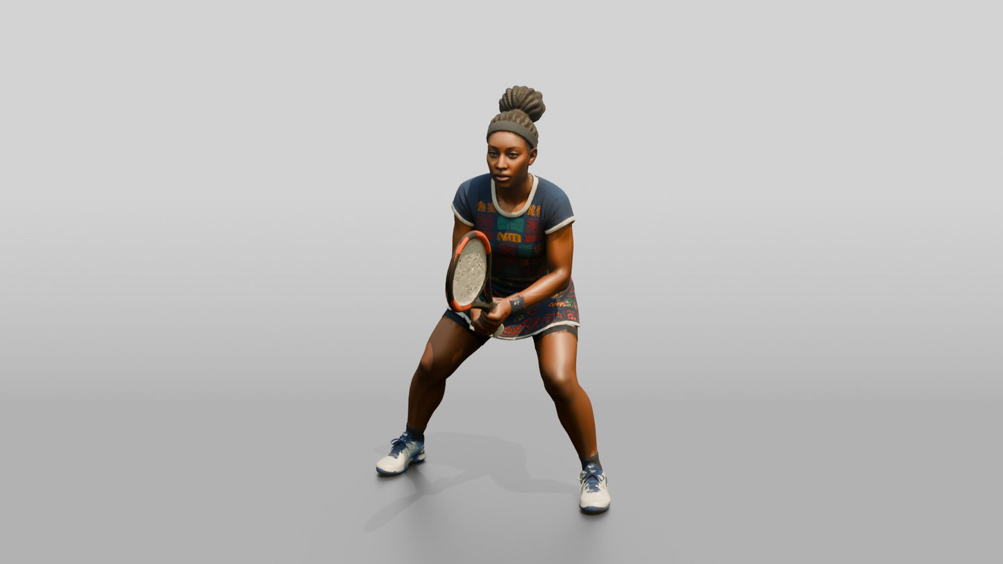 Female Tennis Player Poised to React at the Baseline
