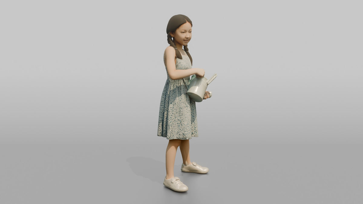 Daughter Holding A Small Watering Can, Tilted Slightly - 3D character model, view 2