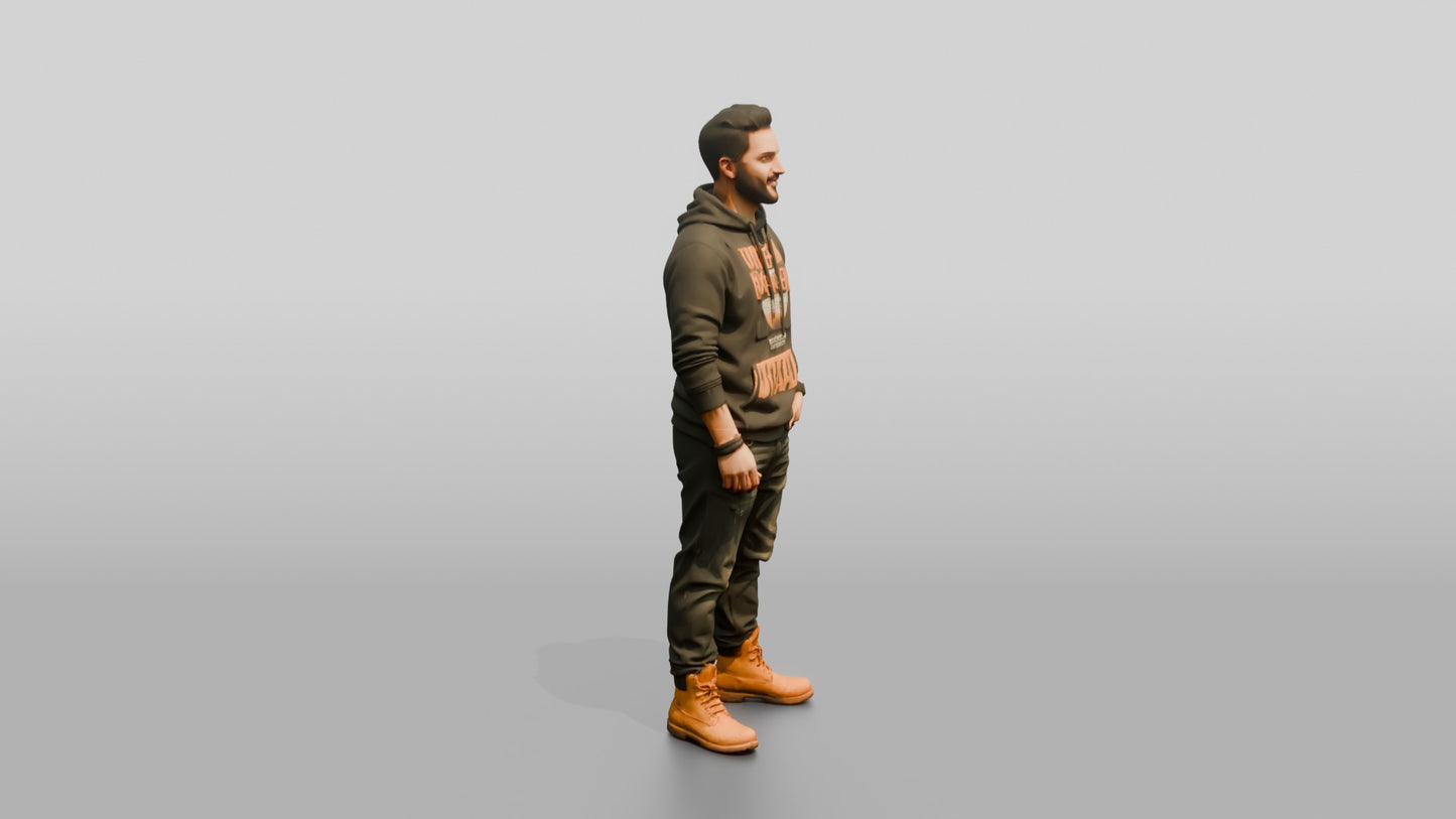 Latino Man in Graphic Hoodie and Timberlands
