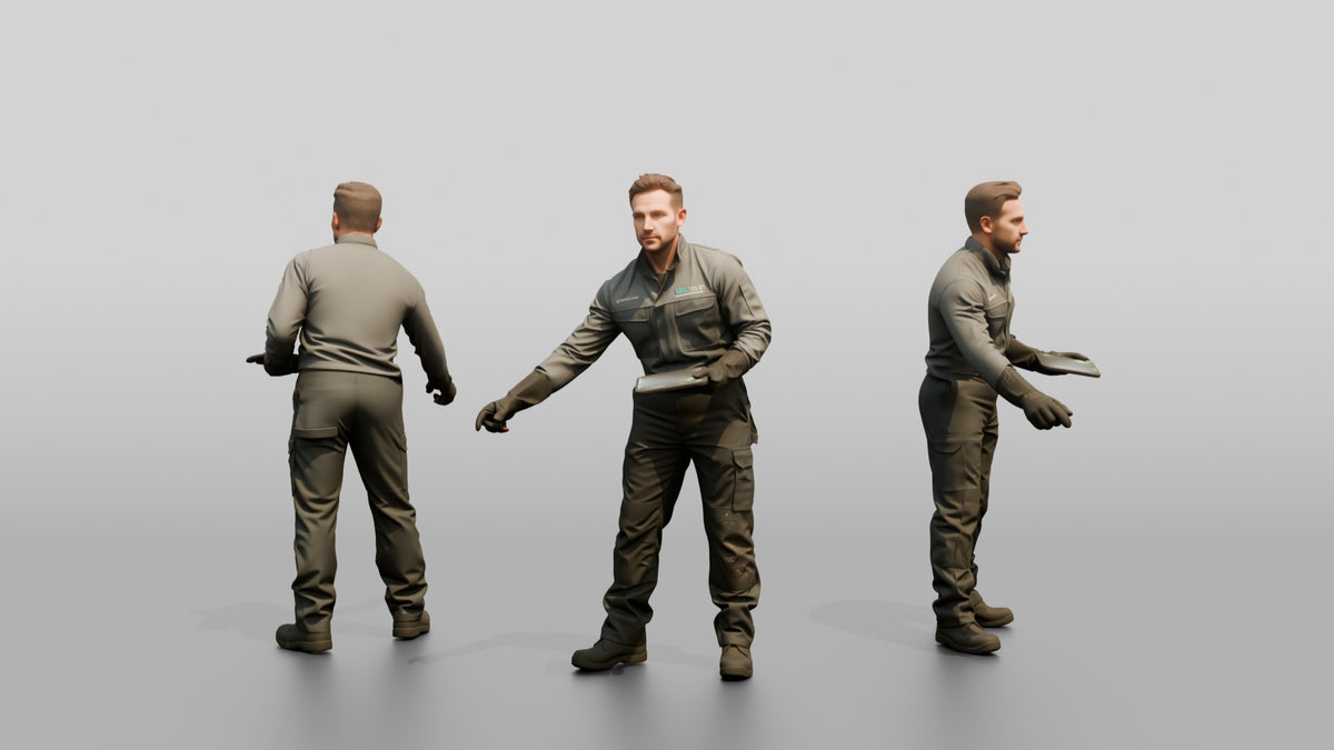 Mechanic Diagnosing an EV Battery - 3D character model