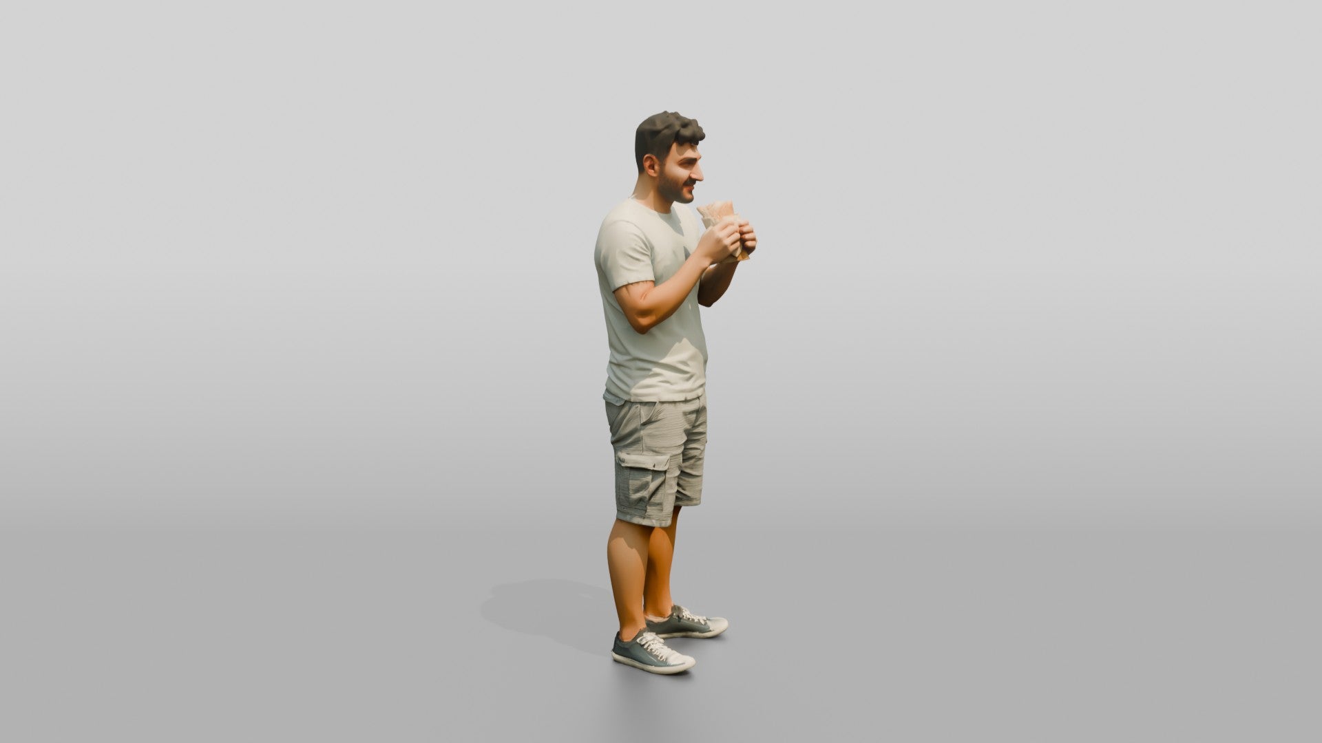 Stocky Young Turkish Man Eating a Pastry