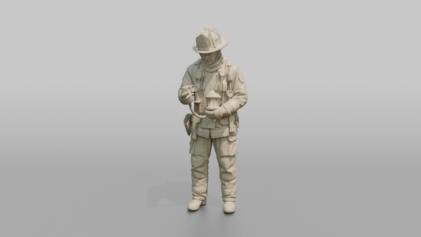 Firefighter Man Checking His Oxygen Gauge Pressures