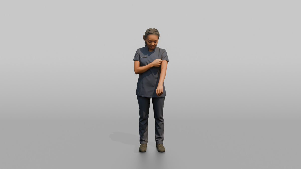 Massage Therapist Woman Adjusting The Sleeve Of A Spa Uniform - 3D character model, view 5