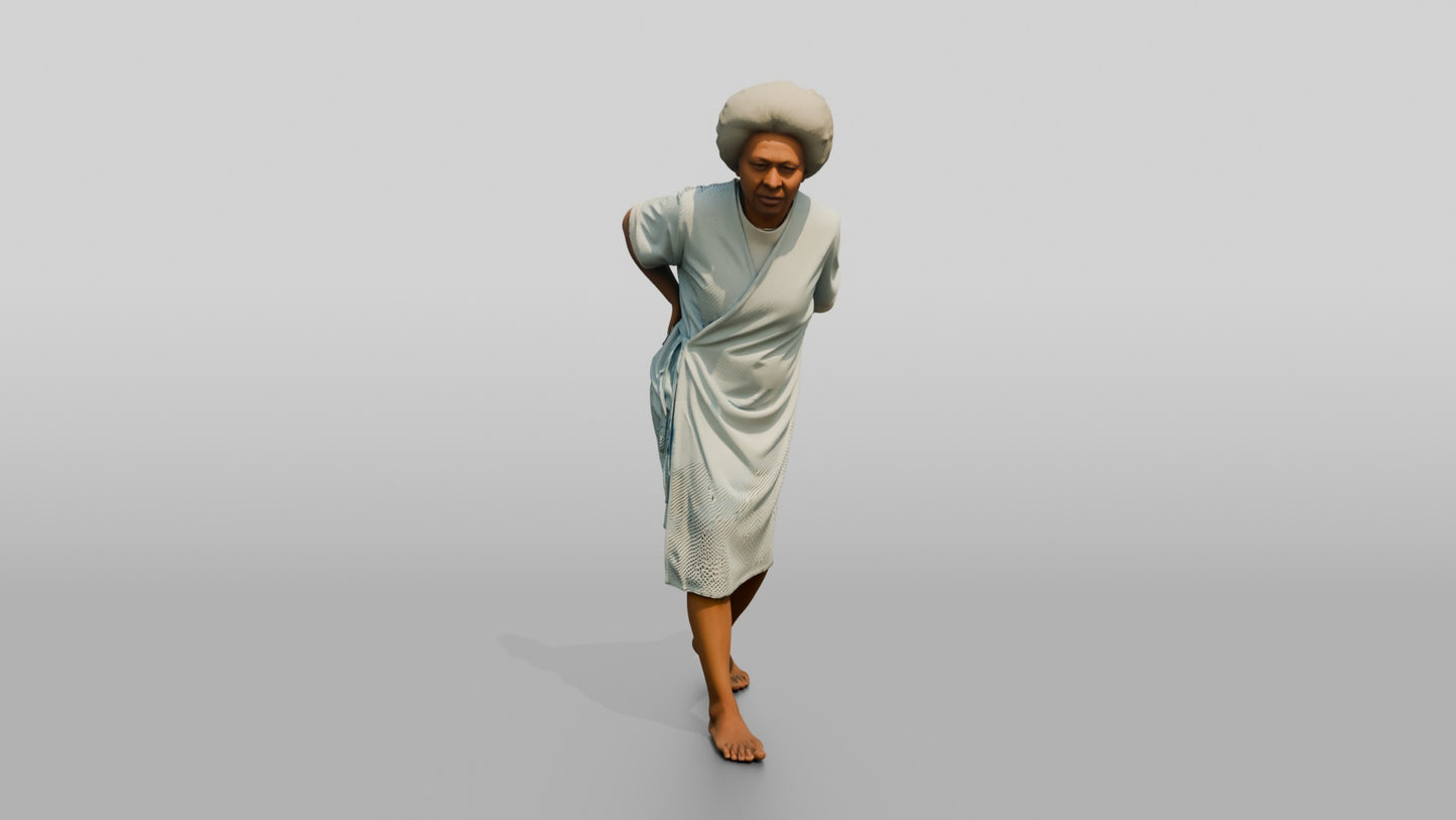 Elderly Woman Patient Walking with Back Pain