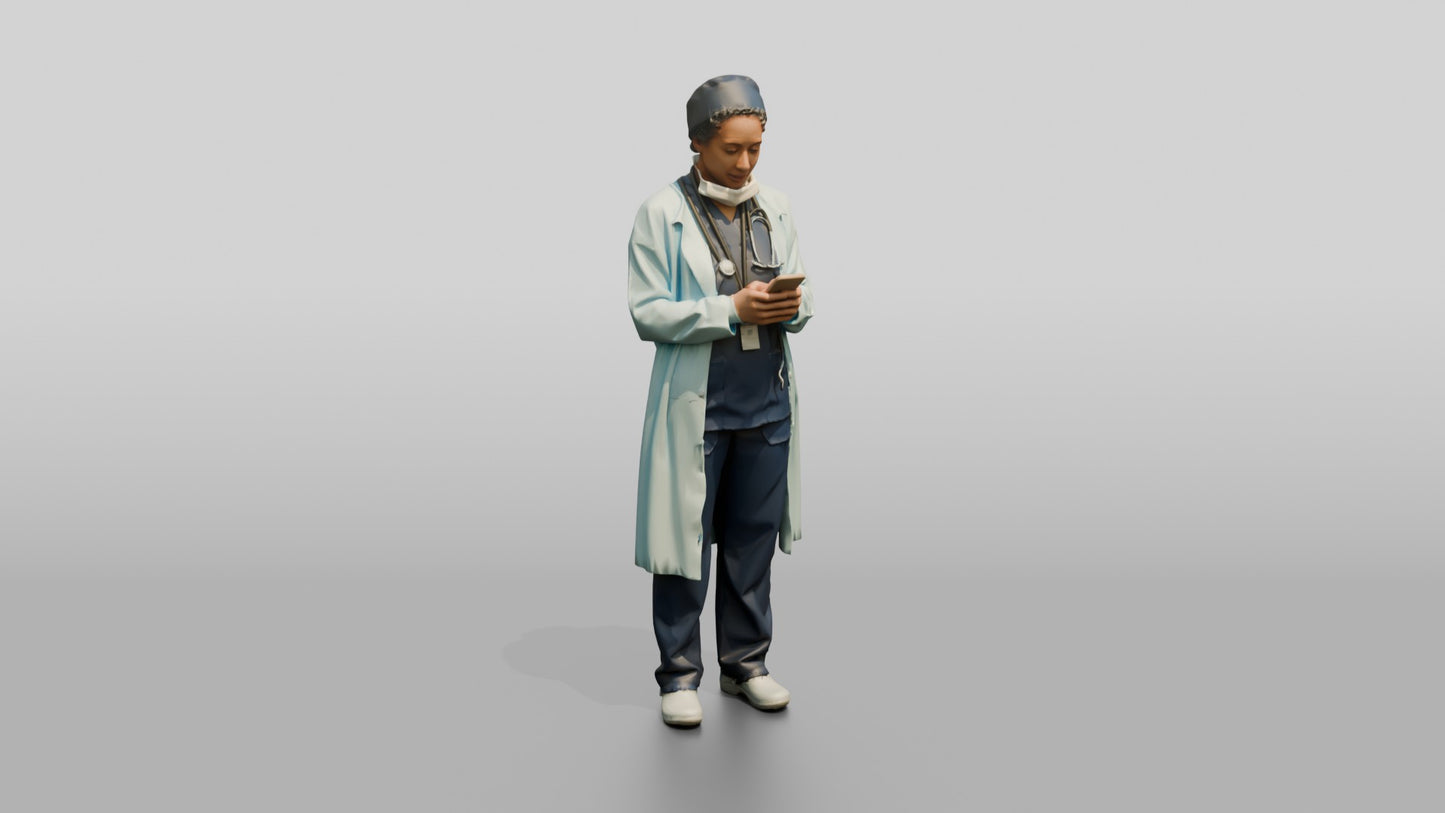 Middle-Aged Mixed-Race Woman Doctor on Phone