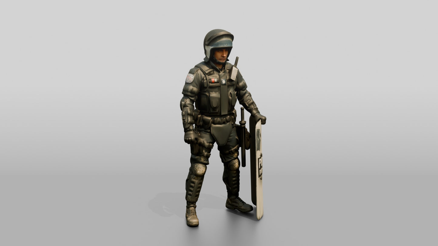 Riot Police Officer Holding Large Shield