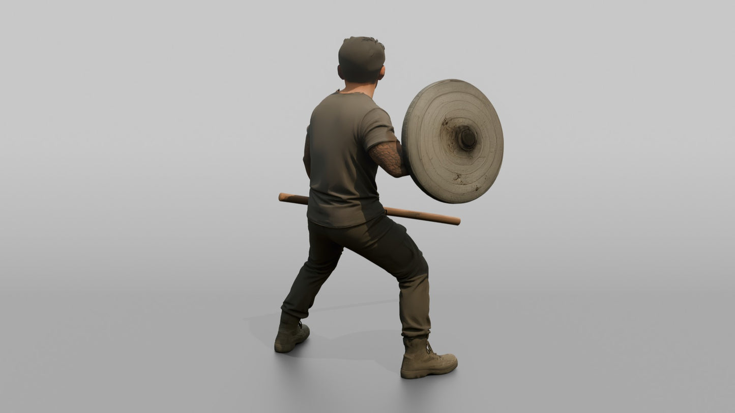 Protester Man with a Riot Shield and Baton