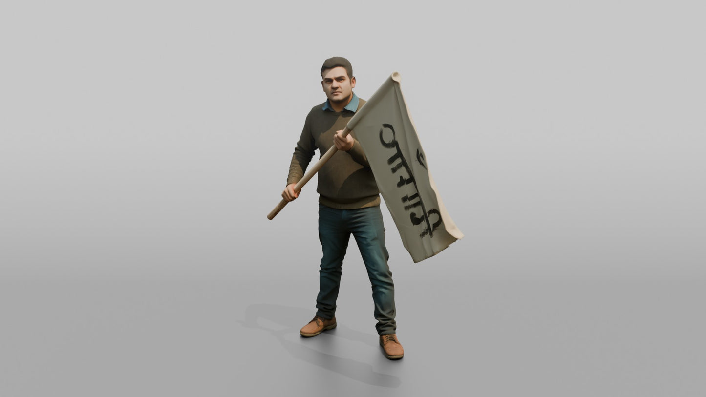 Protester Man Waving a Flag