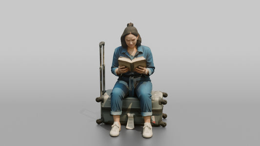 Vacationer Wearing Casual Denim Jumpsuit And White Sneakers - 3D character model, view 1