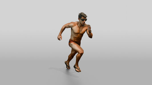 Latino Athlete in Powerful Beach Run - 3D character model, view 1