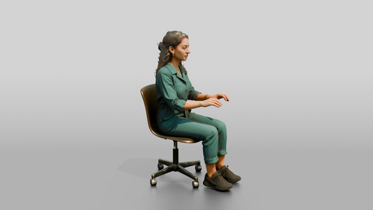 Woman Seated in a Teal Jumpsuit - 3D character model, view 1