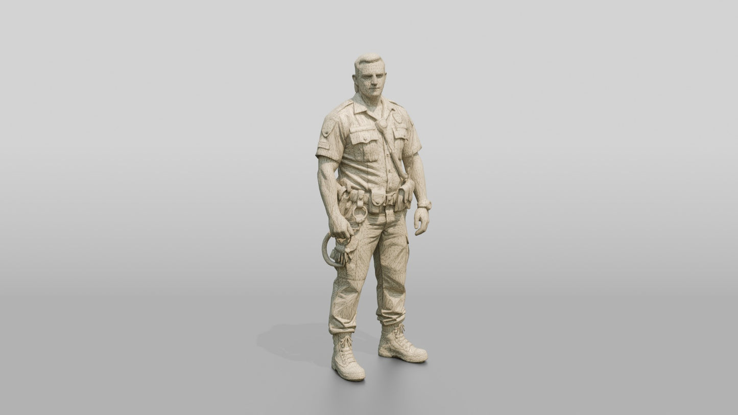 White Male Guard in a Navy Blue Tactical Guard Uniform