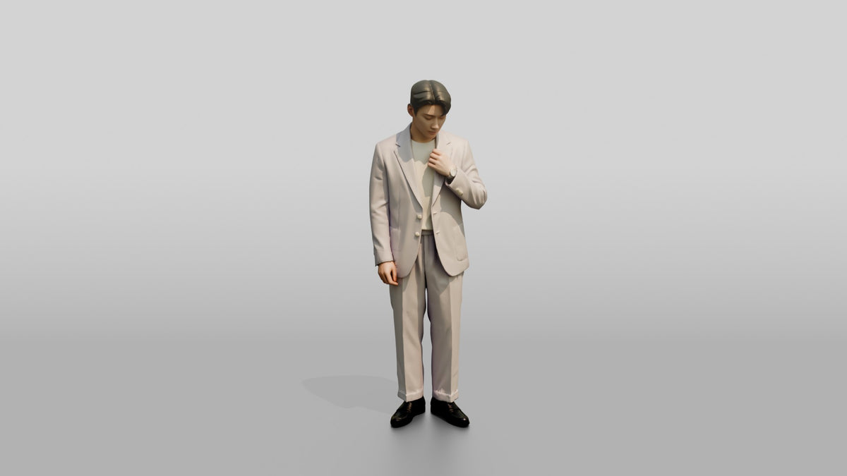 Man Adjusting Collar in Lavender Suit - 3D character model, view 5