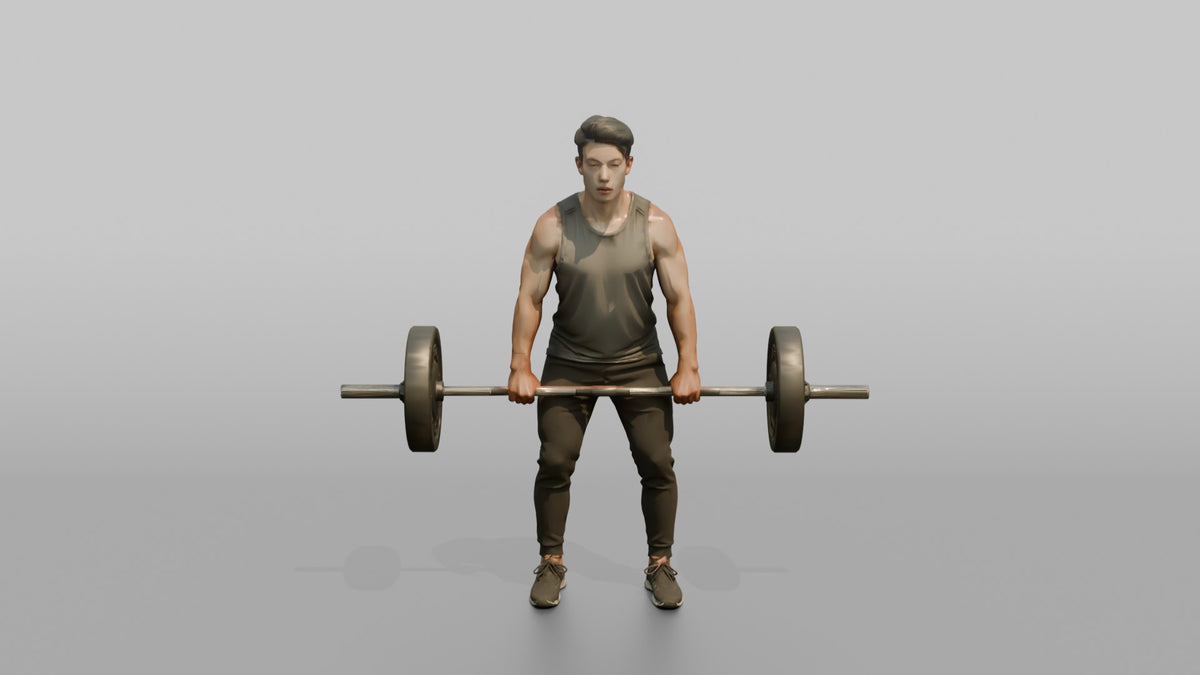 Weightlifter Man Mid-rep On A Barbell Deadlift - 3D character model, view 5