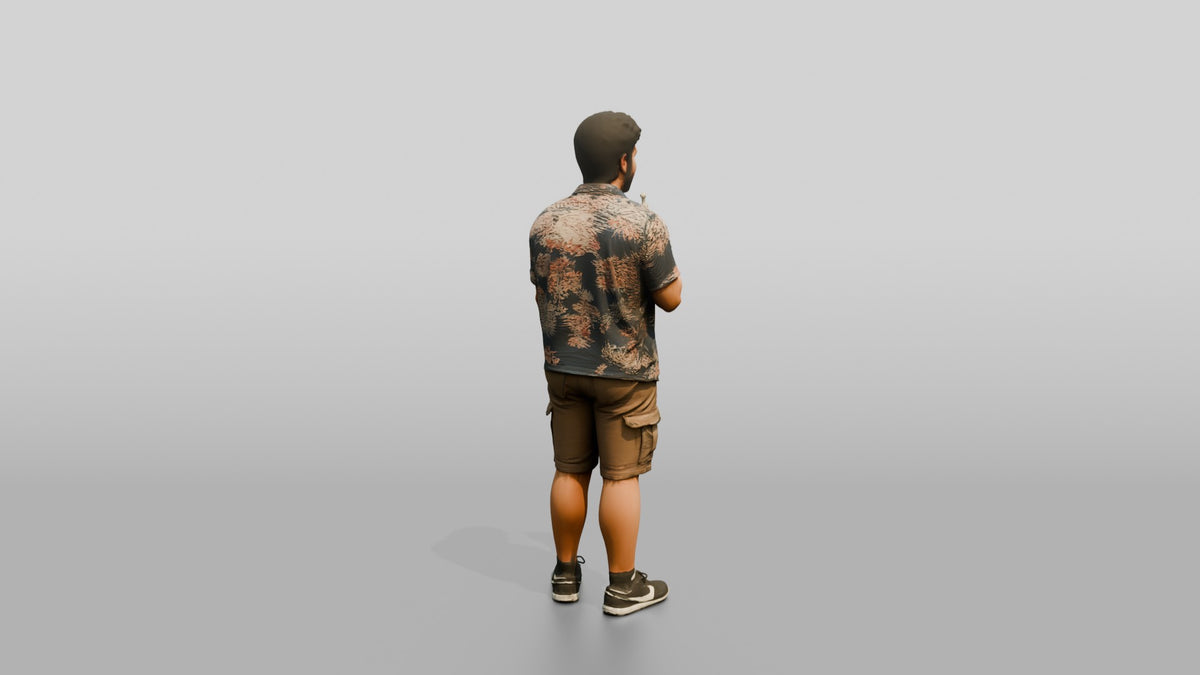 Stocky Young Lebanese Man by a Food Truck - 3D character model, view 3