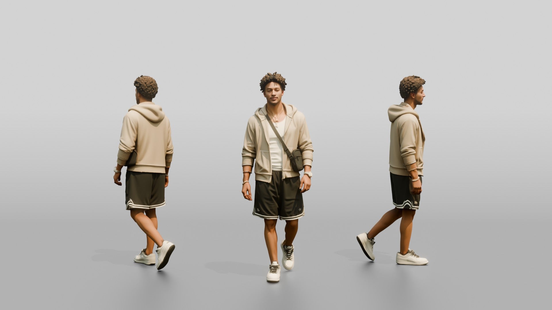 African-American Man Walking the Boardwalk in Towel Hoodie