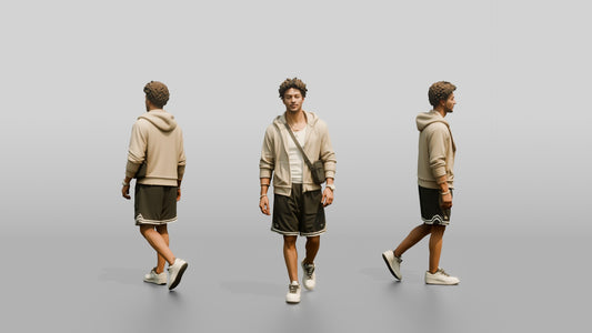 African-American Man Walking the Boardwalk in Towel Hoodie