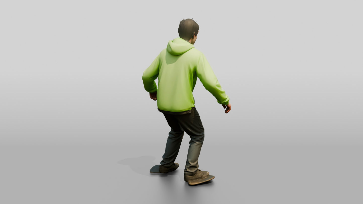 White Teen Boy Skateboarding in Green Jacket