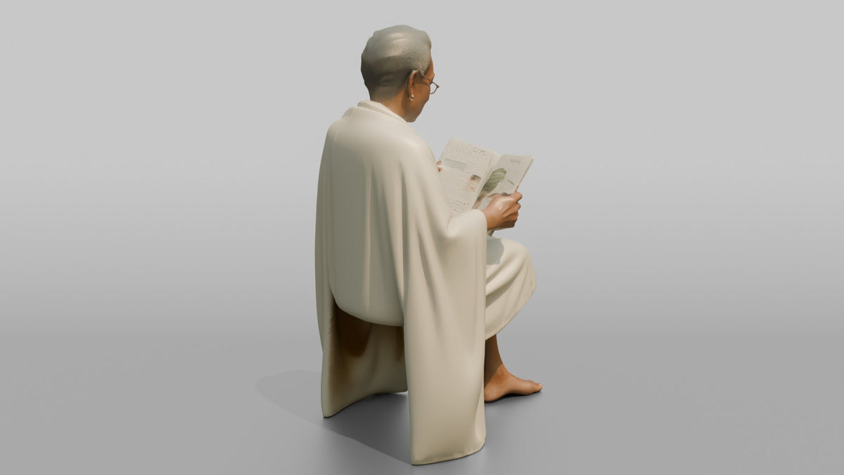 Spa Client Man Sitting Reading A Magazine, Wrapped In A Towel - 3D character model, view 3